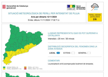 Avís per intensitat de pluja dimarts 12-11-24 2