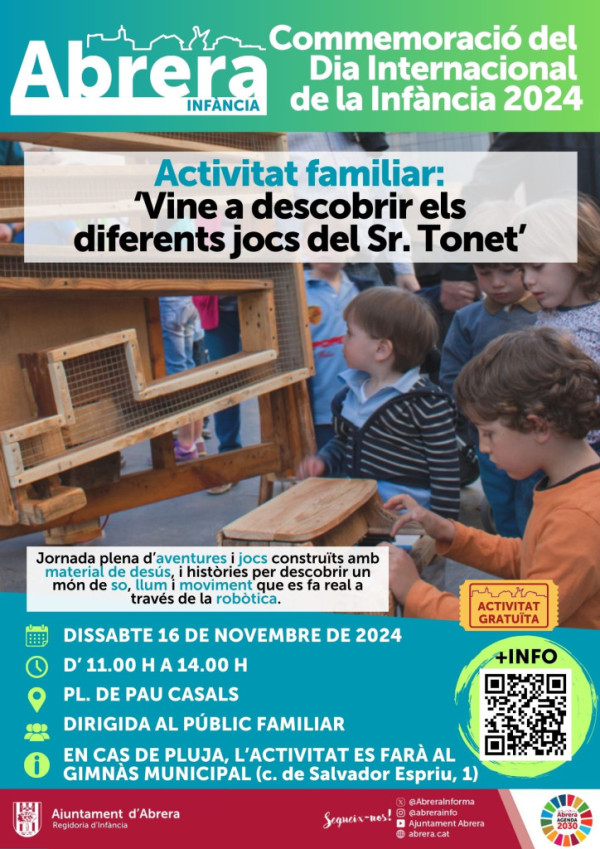 CARTELL ACTIVITAT FAMILIAR: 'VINE A DESCOBRIR ELS DIFERENTS JOCS DEL SR. TONET'