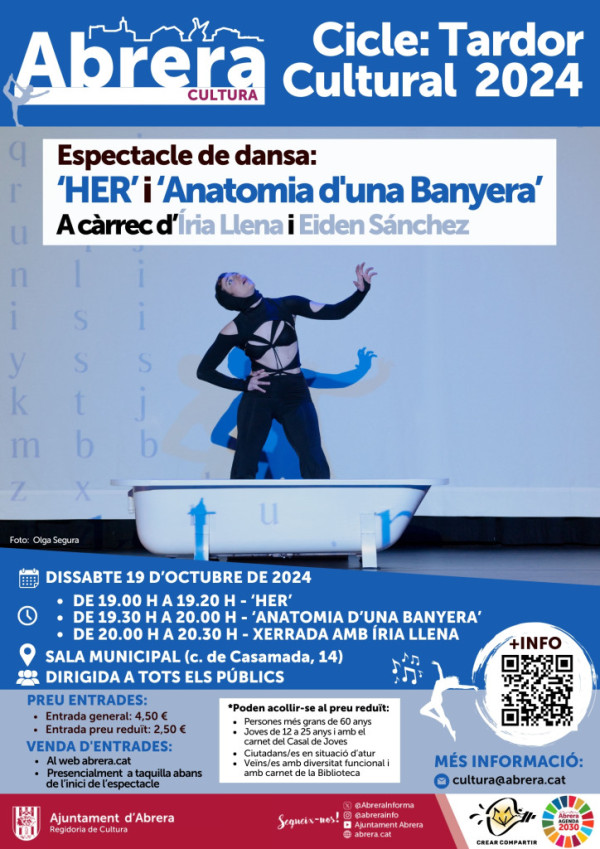 Encetem el Cicle de Tardor Cultural 2024 amb l'espectacle de dansa 'Her' i 'Anatomia d'una banyera' a càrrec d'Íria Llena i Eiden Sánchez