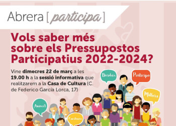 Cartell Pressupostos Participatius 2022-2024 sessió i carpa informativa març 2023