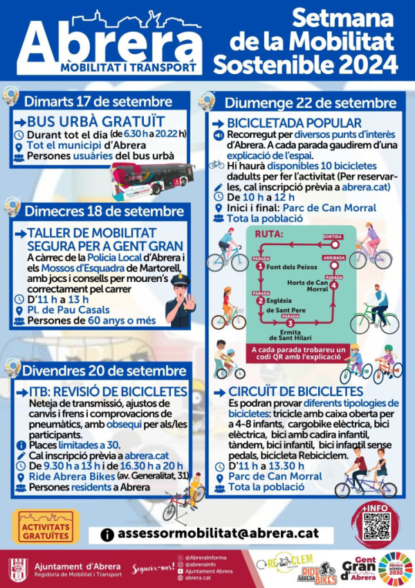 Abrera + sostenible! Commemorem la Setmana de la Mobilitat Sostenible 2024 amb el servei de bus urbà gratuït, una ITV per a bicicletes i una pedalada popular pel nostre municipi