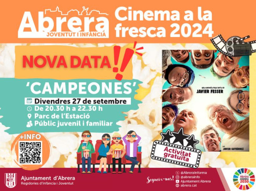 Atenció famílies! Nova data de la darrera sessió de Cinema a la Fresca: la pel·lícula familiar 'Campeones' es projectarà el divendres 27 de setembre