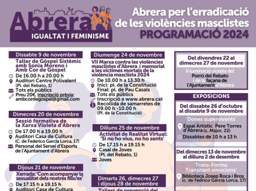 Programació Novembre 2024 per commemorar el 25 de novembre, Dia Internacional per l'erradicació de les violències envers les dones a Abrera