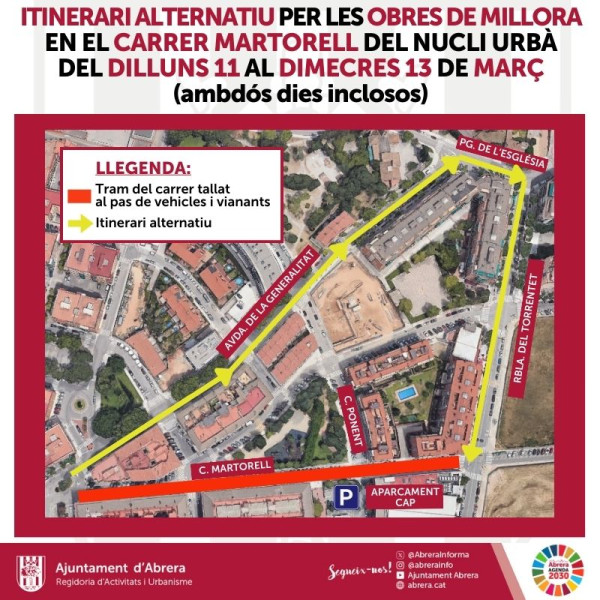 Obres al carrer de Martorell del nucli urbà d'Abrera