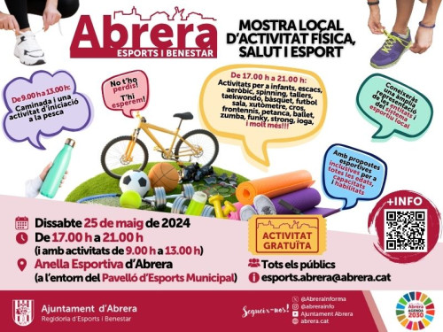 Abrera amb l'esport! El dissabte 25 de maig, us esperem a la Mostra Local d'Activitat Física, Salut i Esport, amb activitats inclusives per a tothom