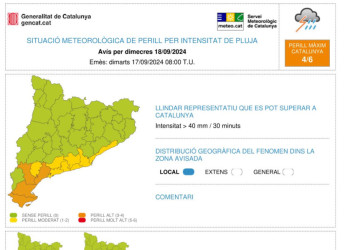 Previsió de pluja per la nit i matinada 18.09.24