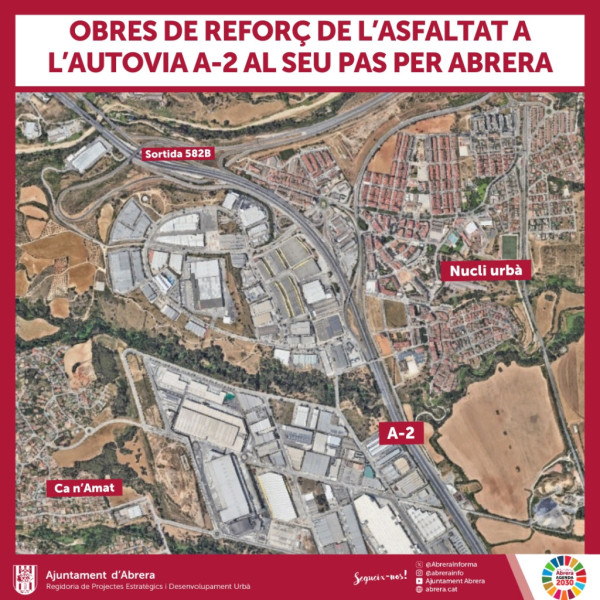 Obres de reforç de l'asfaltat a l'Autovia A-2, al seu pas per Abrera, aquesta nit de dijous 17 d'octubre