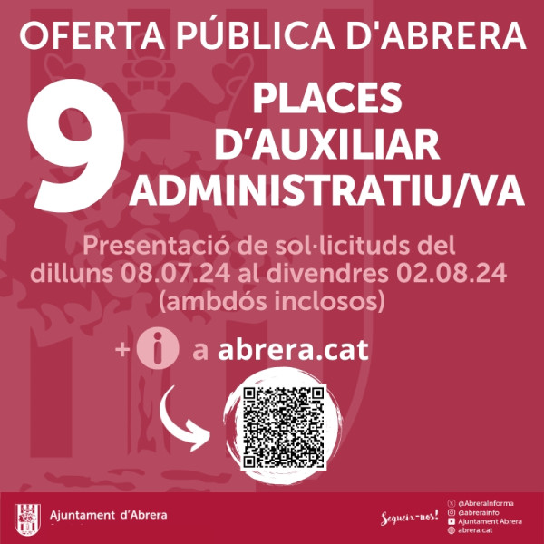 Procés de selecció de 9 places d'Auxiliar Administratiu/va