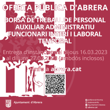 Obrim un procés de selecció per a la constitució d’una borsa de treball de personal auxiliar administratiu funcionari interí i laboral temporal