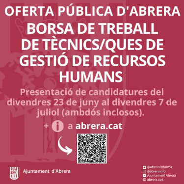 Obert un procés per a la contitució d'una borsa de treball de Tècnics/ques de Gestió de Recursos Humans