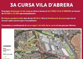 L'Ajuntament d'Abrera col·labora amb l'Abrera Club Ciclista en l'organització de la 3a Cursa Vila d'Abrera que es celebrarà el proper diumenge 14 de maig al matí