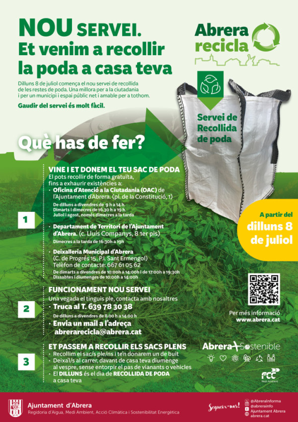 Abrera recicla! NOU servei de poda a Abrera a demanda. Et venim a recollir la poda a casa teva!