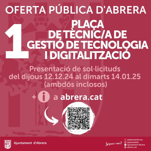 POST OFERTA 1 PLAÇA TÈCNIC-A gestió de Tecnologia i Digitalització