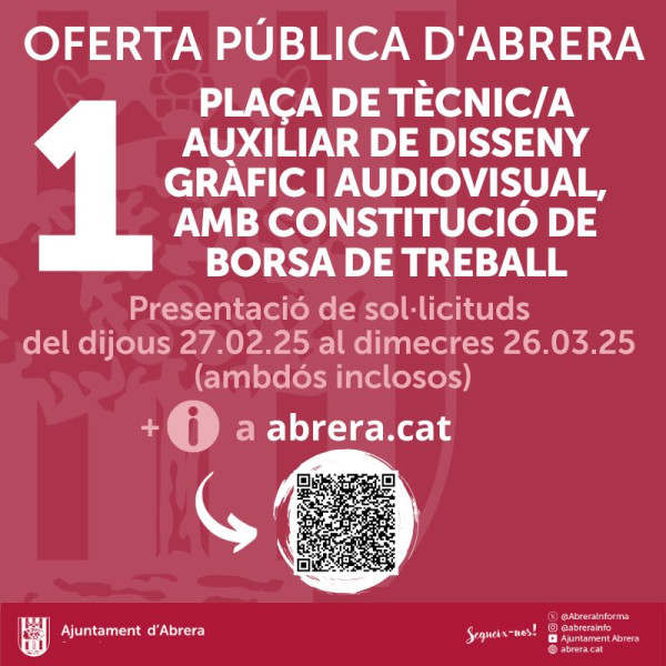 Obrim un procés de selecció d'una plaça de Tècnic/a auxiliar de disseny gràfic i audiovisual