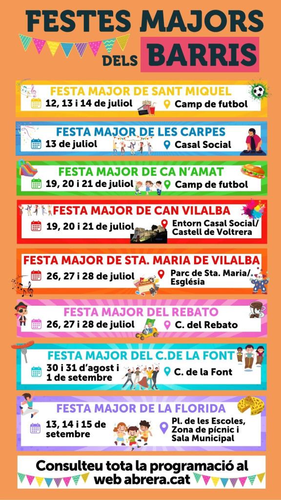 Calendari de les festes dels barris d'Abrera de 2024