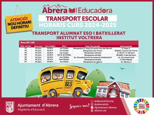 Nou horari definitiu del transport escolar rutes 105 i 106 d'Abrera