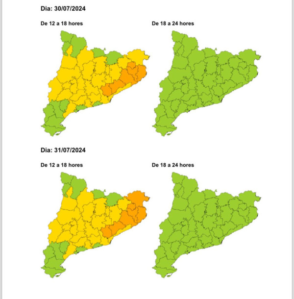 Avís meteocat per calor intensa 30/07/24