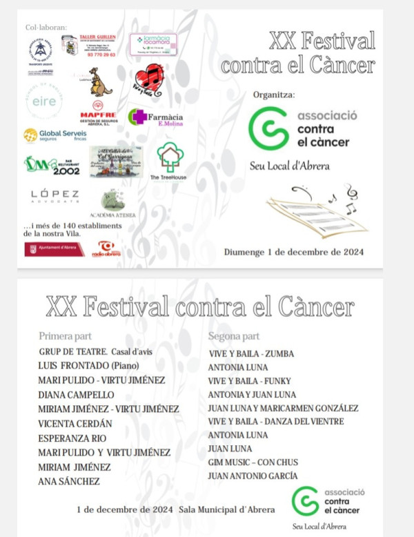 Cartell XXè Festival Contra el Càncer d'Abrera