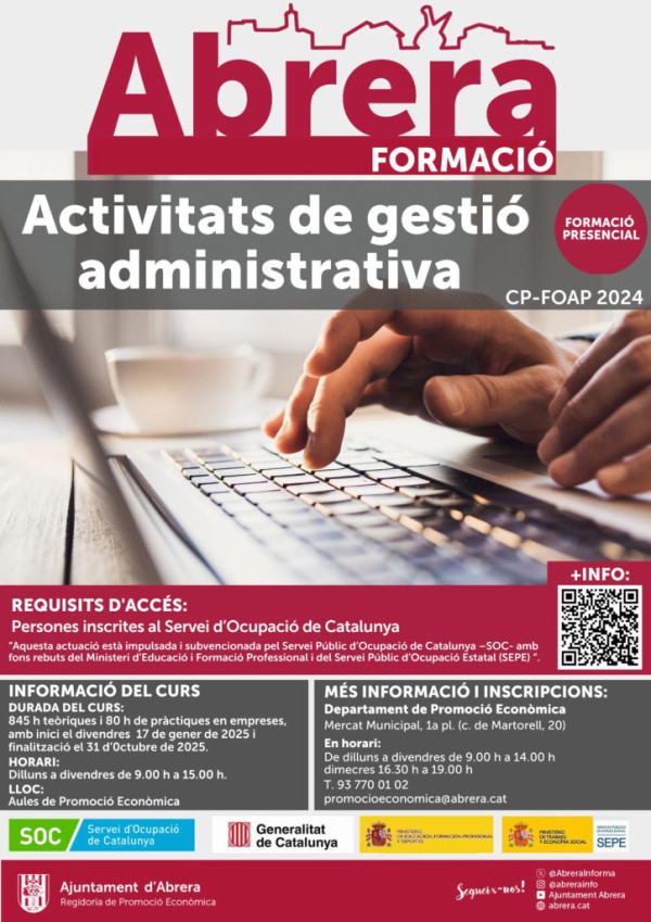 Cartell Curs d'activitats de gestió administrativa de gener a octubre de 2025