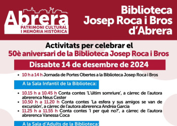 La Biblioteca Josep Roca i Bros d'Abrera celebra el seu 50è aniversari el dissabte 14 de desembre de 2024