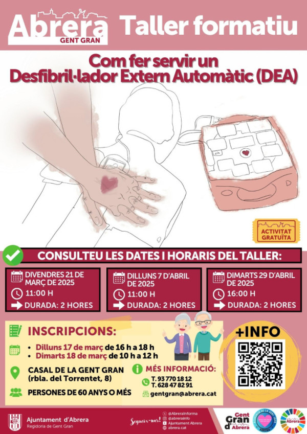 Cartell taller formatiu Com fer servir un Desfibril·lador Extern Automàtic - DEA - per a gent gran