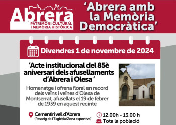 Jornades 'Abrera amb la memòria democràtica'. Homenatge al cementiri vell a les persones assassinades pel franquisme el febrer de 1939