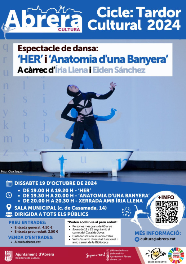 Encetem el Cicle de Tardor Cultural 2024 amb l'espectacle de dansa 'Her' i 'Anatomia d'una banyera' a càrrec d'Íria Llena i Eiden Sánchez