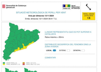 Avís de ventades. Dimecres 13 de novembre de 2024