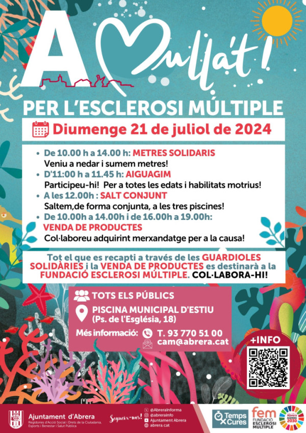 A Abrera ens mullem per l'esclerosi múltiple! Diumenge 21 de juliol de 2024 veniu a la Piscina Municipal d'Estiu i participeu-hi!