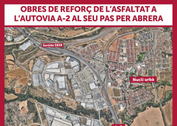 Obres de reforç de l'asfaltat a l'Autovia A-2, al seu pas per Abrera, aquesta nit de dijous 17 d'octubre