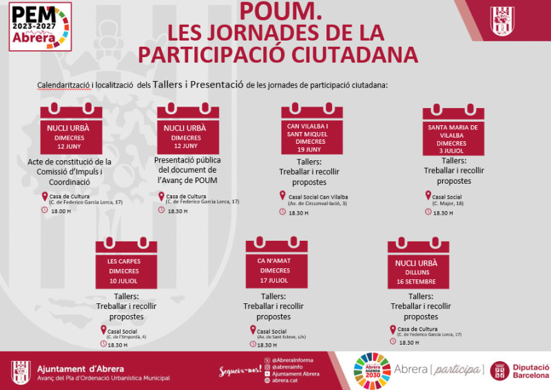 Avanç del POUM. Calendari de les jornades de participació ciutadana